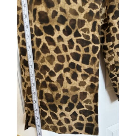 Easy Spirit Silk Linen Blend Cropped Pants Animal Print Brown Size 14 SKU 28 - Picture 5 of 11